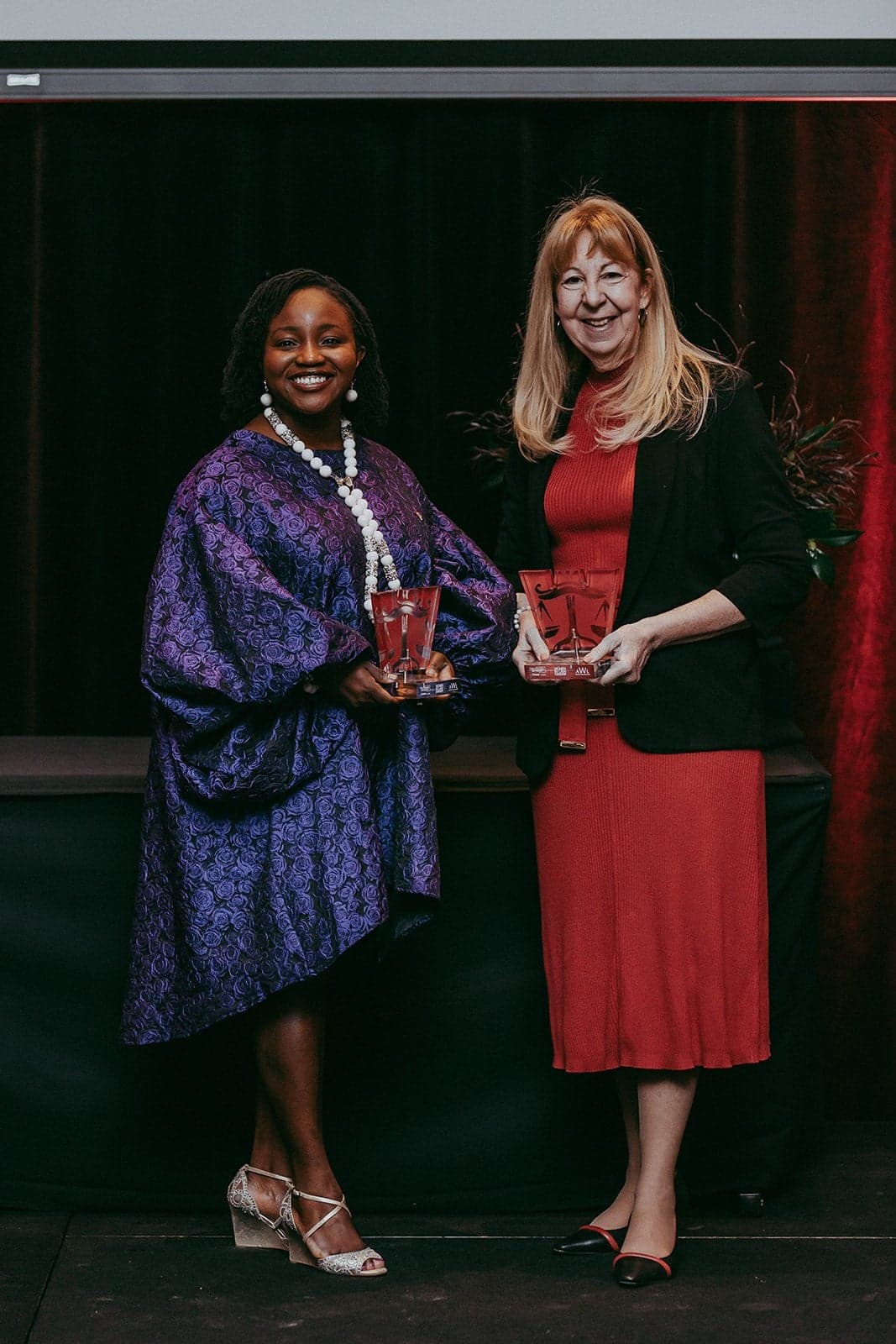 Sandra (Aigbinode) Lange, Senior Legal Counsel, AltaLink (Left) with Justice Comeauat at the 2023 WILL awards where she was recognized as “Tomorrow’s Leader”