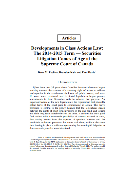 Developments in Class Actions Law