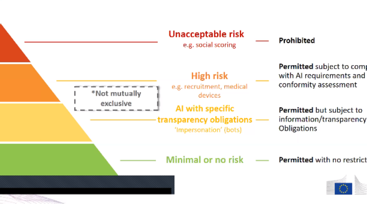 Categorizations of AI, showing levels of risk associated therewith.